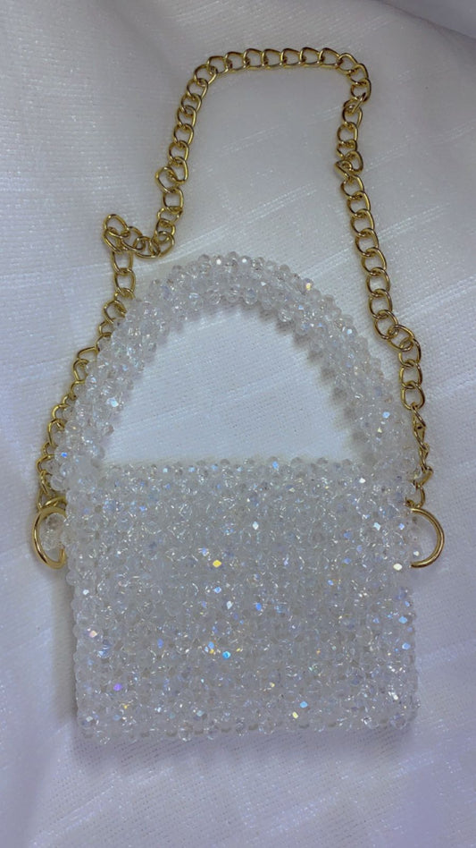 White Crystal Beaded Bag