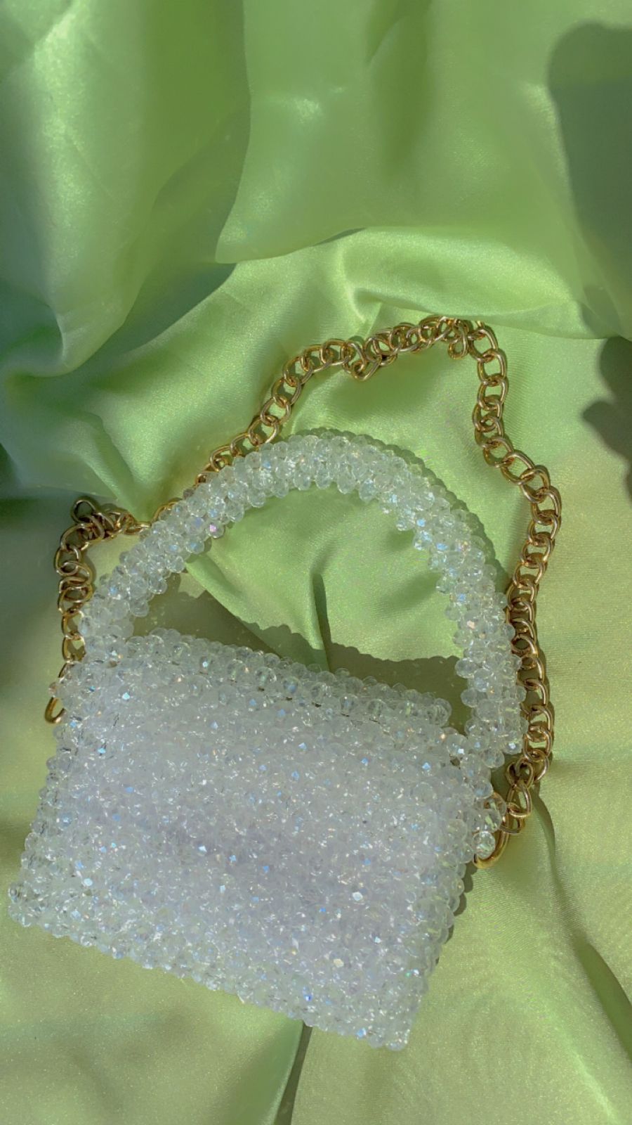 White Crystal Beaded Bag