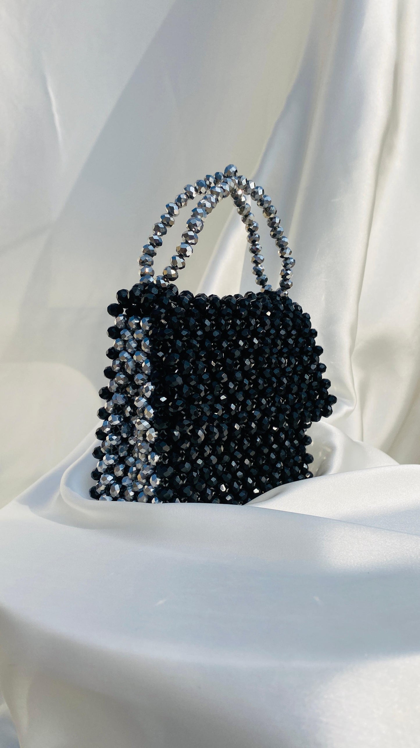 Elegant Black & Silver Crystal Beaded Bag