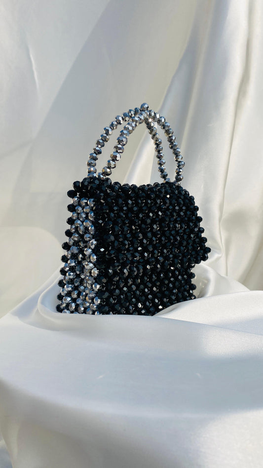 Elegant Black & Silver Crystal Beaded Bag
