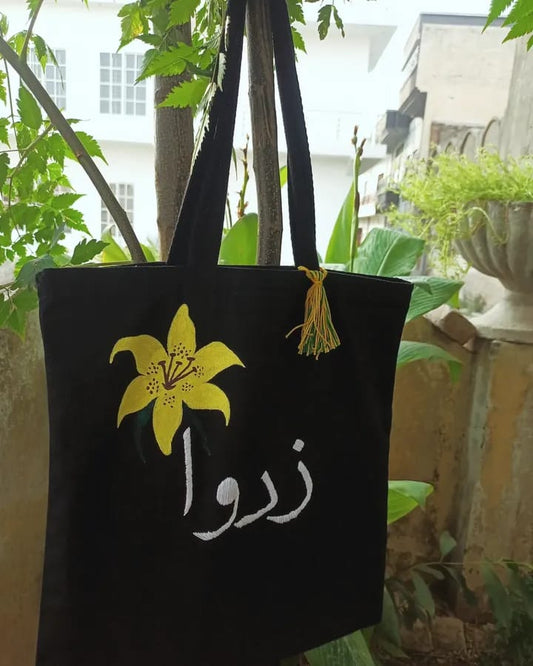 Hand Painted & Embroidered Tote Bag