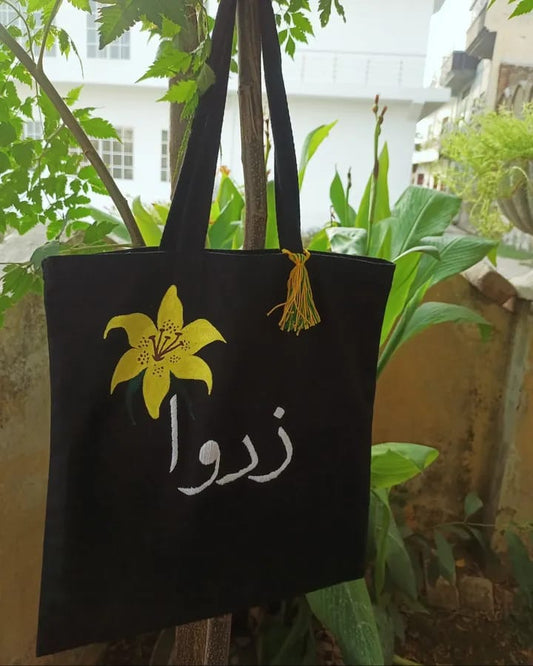 Hand Painted & Embroidered Tote Bag