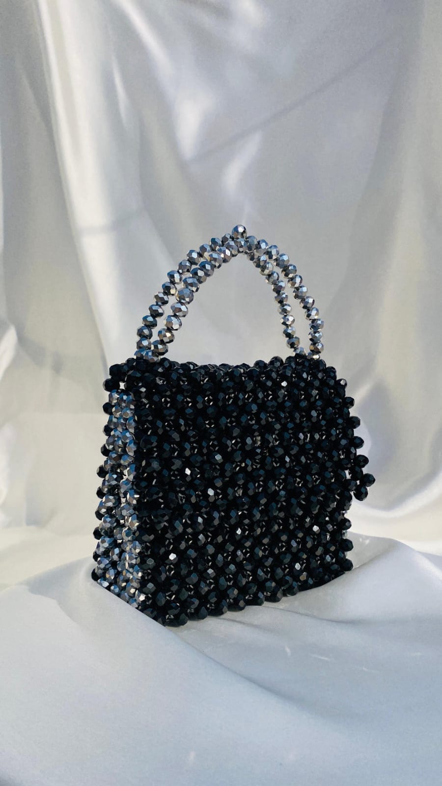 Elegant Black & Silver Crystal Beaded Bag
